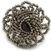 Avalaya Anello flessibile a forma di margherita con perle di vetro grigio ematite, diametro 40 mm, taglia L, Misura unica
