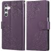 MouyouGlow Custodia Sam sung Galaxy A55 5G | Flip Cover Portafoglio Donna con Slot Carte di Credito (3 Posti) | Antiurto in Pelle Fiore PU con Stand Integrato | Cinturino da Polso | Viola Scuro