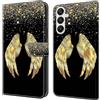 CLM-Tech Custodia a portafoglio compatibile con Samsung Galaxy A27 5G, in pelle PU, con supporto e scomparti per carte di credito, con ali dorate