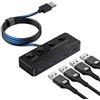 Aceele Sdoppiatore Hub USB 3.2 a 4 Porte con Interruttori LED On/Off Individuali, Multi Porta USB con Cavo Lungo 120cm, 10Gbps Adattatore Multipla USB per Laptop, MacBook, PS5, Disco Rigido e Altro