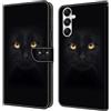 CLM-Tech Custodia a portafoglio compatibile con Samsung Galaxy A27 5G, in pelle PU, con supporto e scomparti per carte di credito, motivo: occhi di pantera nera