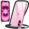 caslord Trasparente Cover con Cordino per iPhone 16 | 1,6 m Regolabile | Antiurto | Anti-ingiallimento | Anti-Graffio | Nero