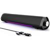 Auphyra Altoparlanti per computer desktop, soundbar cablata ad alte prestazioni per PC, Plug and Play, alimentato tramite USB con cavo audio da 3,5 mm, luce ambientale viola fluente, manopola di