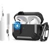 YLK Cover compatibile con AirPods Pro/Pro 2 con kit di pulizia, custodia militare, custodia rigida con serratura antiurto custodia protettiva con portachiavi (nero/nero)