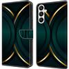 CLM-Tech Custodia a portafoglio compatibile con Samsung Galaxy A27 5G, in pelle PU, con supporto e scomparti per carte di credito, contorno dorato
