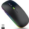 GLOBAL TECH Mouse wireless a LED, sottile, ricaricabile, silenzioso, 2,4 G, portatile, USB, ottico, senza fili, con ricevitore USB, per laptop, PC, computer, Mac (Nero)