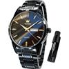 OLEVS Orologio da uomo quadrato di lusso automatico a carica automatica scheletro marrone traspirante cinturino in pelle vestito multi-calendario impermeabile fasi lunari elegante regalo adatto