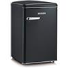 SEVERIN Mini Frigorifero Retrò Nero, 108 Litri, Congelatore 13L, Silenzioso (37 dB), Classe D, Luce LED, Cassetto Veggibox, Maniglie Cromate, Portabottiglie, 55,0 x 61,5 x 89,5 cm - RKS 8832