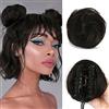 Sofeiyan 2Pcs Mini Chignon per Capelli con Clip ad Artiglio Disordinato Orecchie Gatto Capelli Estensione Ondulato Sintetica Ciambella Updo Pezzi di Capelli per Donne, Marrone Più Scuro Tende Al Nero