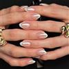 Bryxora 32 Pezzi Unghie Press On Medie a Mandorla Aurora Cromo, Unghie Finte French Tip con Accessori per Manicure