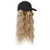 JIAHG Parrucca cappello con capelli lunghi ricci, parrucca da donna, cappello da baseball con capelli attaccati, cappelli ondulati, cappelli con capelli da donna (cappello nero (capelli biondi))
