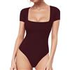 ALGALAROUND Body da donna a maniche corte con scollo quadrato sexy, elegante, basic, top estivo per feste, serate
