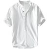 Generic Camicia da uomo in cotone di lino a maniche corte Henley magliette button down magliette hawaiane top estivi casual abiti per le vacanze 2026, Camicia hawaiana bianca da uomo in cotone e lino, L