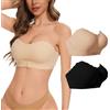 AIEOE 2 reggiseni senza spalline push up senza ferretto, a fascia, non imbottiti, con spalline trasparenti, un paio di reggiseni adesivi senza spalline tubolari, sostegno elevato, traspirante, per abiti da