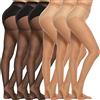 MANZI Collant da donna in nylon, senza motivo, 20 denari, confezione da 6, nero, 3 paia, nuca naturale, 3 paia, L