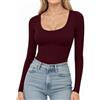 ALGALAROUND Maglietta da donna a maniche lunghe con scollo a U, basic, sexy, elegante, a maniche lunghe, per donna 2025