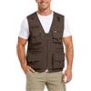 CGGMVCG Gilet multiuso da uomo, multitasche, con cerniera intera, per attività all'aperto, viaggi, scaldacorpo tecnico, scollo a V, leggero, casual, con anello a D, Marrone, XL