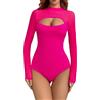 EVELIFE Body da donna sexy a maniche lunghe con taglio a maniche lunghe in tulle trasparente a collo alto con elastico basic