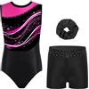 Aislor Ragazze Ginnastica Leotards Body Danza Balletto Senza Manica Bodysuit Monopezzo Sportivo con Pantaloncini e Fascia Strass Abito da Pattinaggio Artistico