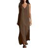 Generico Abito Estivo Donna Lungo Cotone Lino Vestito Senza Maniche con Scollo a V Vestiti Estivi Lunghi Curvy con Fessura Laterale Tank Dress Loose Swing Copricostume Leggero per Spiaggia Vacanze