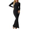 IWOLLENCE Abiti aderente da donna UK, a maniche lunghe, abito maxi elegante da donna, a costine, girocollo, abito aderente maxi modesto da donna, Nero , XS