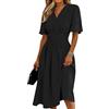LUNULE Vestito Lungo Donna, Vestito Nero Lungo Donna, Abito Midi da Elegante A Tinta Unita con Scollo A V E Maniche Corte Modello Svasato A Trapezio Abito Estivo da Spiaggia Abito da Festa Dresses
