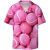 BLWSLC Camicia da uomo rosa brillante con stampa di palline da tennis con colletto cubano, top a maniche corte per vacanze hawaiane da spiaggia