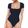 ALGALAROUND Body da donna a maniche corte con scollo quadrato sexy, elegante, basic, top estivo per feste, serate