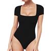 ALGALAROUND Body da donna a maniche corte con scollo quadrato sexy, elegante, basic, top estivo per feste, serate