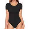 ALGALAROUND Body da donna a maniche corte aderente con scollo rotondo, in cotone ELegant
