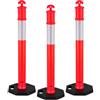 VEVOR Set di Paletto Delimitatore del Traffico φ375 x 1140 mm con Base Zavorrata Strisce Riflettenti, Paletti Stradali di Segnalazione per Controllo della Folla, 3 pezzi, Rosso