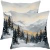 Generic Set di 2 federe per cuscini con paesaggio di montagna, grigio e giallo, decorazione per esterni, quadrate, rustiche, per casa, divano, letto, 40,6 x 40,6 cm