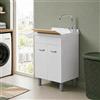 Inbagno Mobile Lavatoio Salvaspazio 60x40 Cm Bianco Opaco Con 2 Ante, Vasca In ABS, Asse Lavaggio E Kit Scarico Inclusi - Mobile Lavanderia Compatto Linea Medea