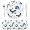 fanquare Tovagliette Rotonde con Motivo Oceano e Animali Marini | Set da 4 Tovagliette Lavabili Cartone Animato in Lino 35cm per Bambini Cucina Tavolo da Pranzo Casa e Feste
