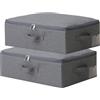 Amonsen - Lotto di 2 contenitori pieghevoli sottili da 52 x 36 x 16 cm, con coperchio a cerniera morbido, ermetici e lavabili per scaffali, armadi, guardaroba, Nero-grigio