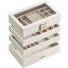 SONGMICS GISELLA Collezione - Scatola Portagioie con 4 Vassoi Impilabili, Porta Gioielli Capiente, Coperchio in Vetro, per Toeletta, Idea Regalo, Bianco Nuvola, 17 x 28 x 18,3 cm JBC164W01