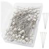 ZIOYANE 100 pezzi in scatola Spilli rotondi con perla sintetica, testa in plastica e ago in acciaio Spilli grandi con testa per cucito Sartoria Fissaggio sciarpe e creazioni floreali