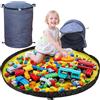 Lighterday Cesto portaoggetti per giocattoli con manico sul coperchio 34x42 cm, cesto portaoggetti con tappetino da gioco, cesto portaoggetti in stoffa grigia per bambini (Blu)