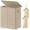 Lifewit Cesto Portabiancheria 2 Scomparti con Coperchio e Sacchi Rimovibili, Grande Cesto Panni Sporchi Pieghevole, Laundry Basket con Manici per Camera e Bagno, 155L, Beige