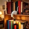 Generico Cat with Lantern Shelf Decor, Cat Shelf Hook with Vintage Lantern (#2) | Cat Bookshelf Lantern Lamp, Cute Cat Hook Shelf Decor, Retro Style Night Light for Porches Patios and Bookshelves
