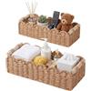 Gusmigus Set di 2 Cesti Portaoggetti Intrecciati, Cesti per Scaffali da Bagno, Cesto Portaoggetti Intrecciato a Mano con Manici in Legno per Cucina, Bagno e Cameretta