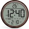 Mee 2ou Orologio da parete digitale rotondo da 20,3 cm, funzionamento a batteria, per classe, con calendario, temperatura, DST, 12/24 ore, sveglia, timer decorativo per insegnanti, studenti, anziani