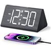 ORIA Sveglia Digitale in Legno, Sveglia a LED da 6,7, Orologio da Tavolo con 2 Impostazioni di Allarme, 5 Livelli di Luminosità, Volume Regolabile, Porta USB, Snooze, Ora Legale, 12/24 Ore
