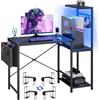 Bestier Scrivania da gioco con LED | ripiano regolabile in altezza, gancio per cuffie, tasca laterale, supporto per PC superiore, montaggio a sinistra/destra