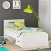 Dmora - Letto Singolo Buech, Sommier per Camera da Letto, Giroletto per Stanza, Struttura Porta Materasso, 200x90 h74 cm, Bianco Opaco