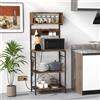 RELAX4LIFE Porta Forno da Cucina 153 CM con Presa di Corrente, Supporto per Microonde a 5 Ripiani con 10 Ganci, Mensola di Stoccaggio Multifunzionale con Struttura in Metallo Robusto