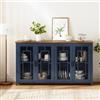Merax Credenza da cucina con piano di lavoro, credenza da cucina con 4 ante in vetro, grande capienza, protezione antiribaltamento, per cucina, sala da pranzo, soggiorno, 160 x 40 x 86 cm, blu