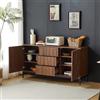 Lexiou Credenza 150 cm, rovere scuro con 3 cassetti, grande credenza da cucina, con apertura monoblocco, stile moderno