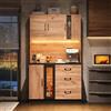 Huayz Armadio Alto Da Cucina Con Piano Di Lavoro E Illuminazione LED, Aspetto Legno, Mensole Regolabili E Presa Di Stile Europeo, Per Cucina, Sala Da Pranzo