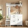 BENMWS Portascarpe, scarpiera multifunzionale con panche per cambiare scarpe, specchio, appendiabiti, per ingresso, bianco, 140x30x200cm